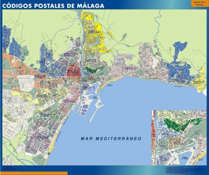 Malaga códigos postales enmarcado plastificado