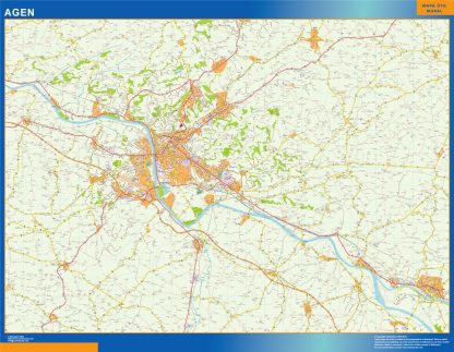 Mapa Agen en Francia enmarcado plastificado