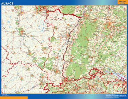 Mapa Alsace en Francia enmarcado plastificado