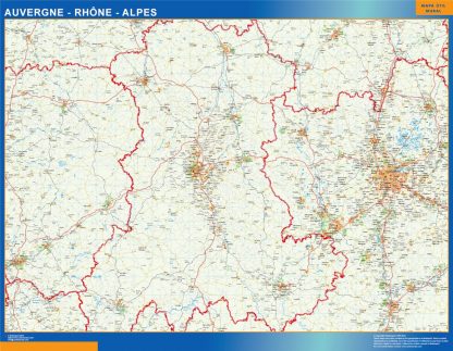 Mapa Auvergne Rhone Alpes en Francia enmarcado plastificado