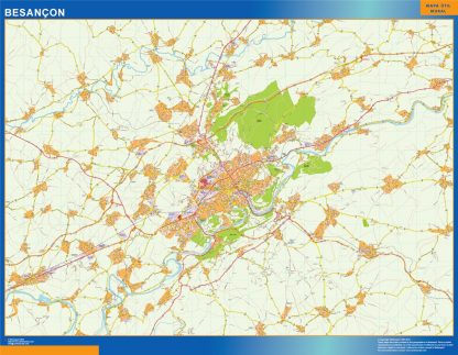 Mapa Besancon en Francia enmarcado plastificado