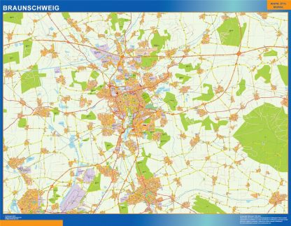 Mapa Braunschweig en Alemania enmarcado plastificado