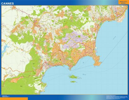 Mapa Cannes en Francia enmarcado plastificado