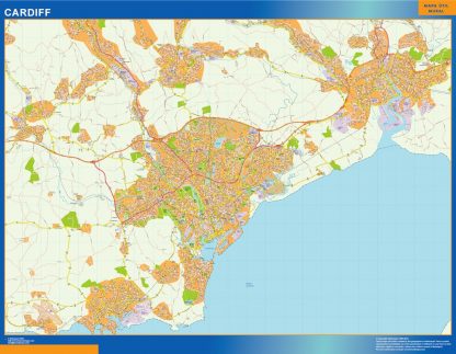 Mapa Cardiff enmarcado plastificado