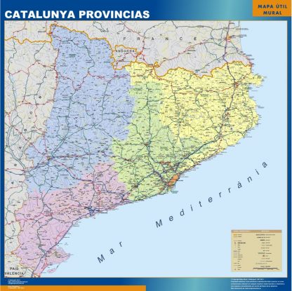 Mapa Cataluña provincias enmarcado plastificado