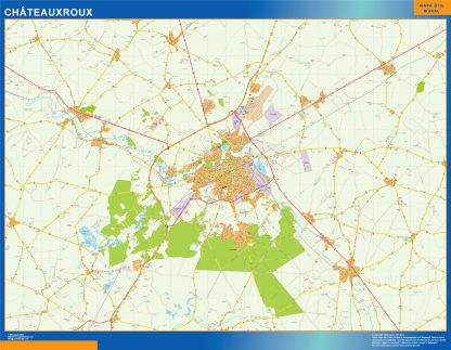 Mapa Chateauxroux en Francia enmarcado plastificado