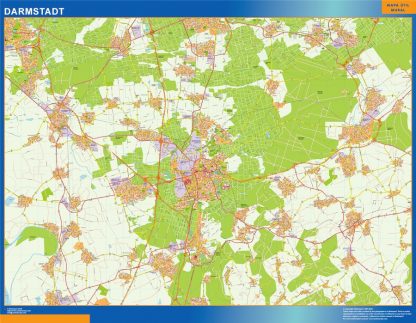 Mapa Darmstadt en Alemania enmarcado plastificado