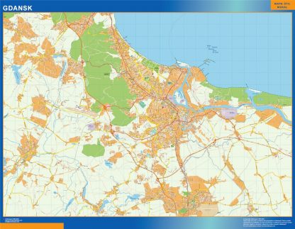 Mapa Gdansk Polonia enmarcado plastificado