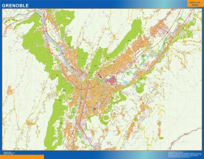 Mapa Grenoble en Francia enmarcado plastificado