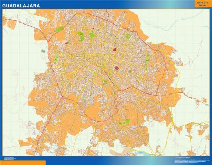 Mapa Guadalajara en Mexico enmarcado plastificado