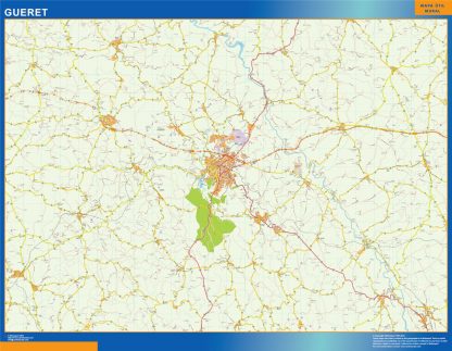 Mapa Gueret en Francia enmarcado plastificado