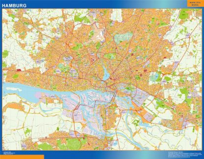 Mapa Hamburg en Alemania enmarcado plastificado