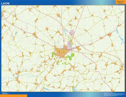 Mapa Laon en Francia enmarcado plastificado