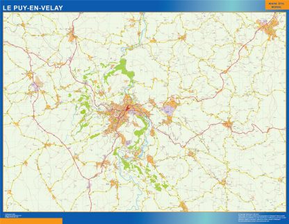 Mapa Le Puy en Francia enmarcado plastificado