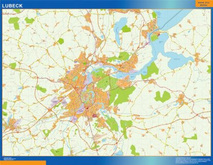 Mapa Lubeck en Alemania enmarcado plastificado