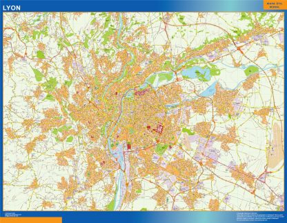 Mapa Lyon en Francia enmarcado plastificado