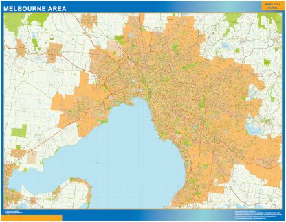 Mapa Melbourne Area Australia enmarcado plastificado
