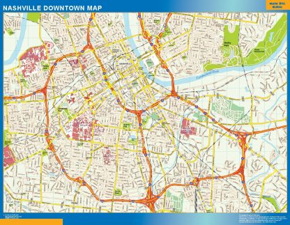 Mapa Nashville downtown enmarcado plastificado