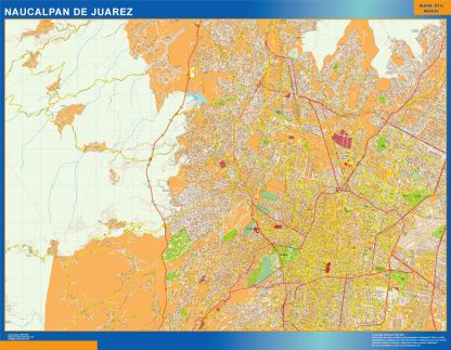 Mapa Naucalpan De Juarez en Mexico enmarcado plastificado