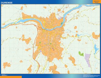 Mapa Ourense callejero enmarcado plastificado