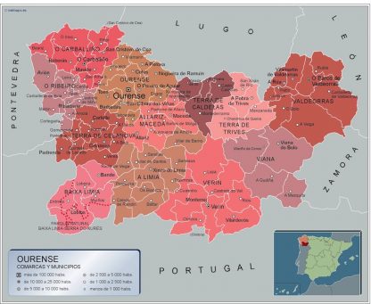 Mapa Ourense por municipios enmarcado plastificado