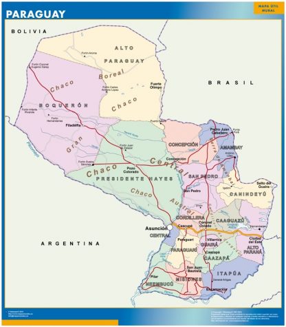 Mapa Paraguay enmarcado plastificado