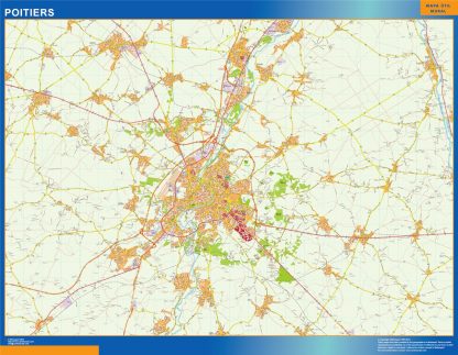 Mapa Poitiers en Francia enmarcado plastificado