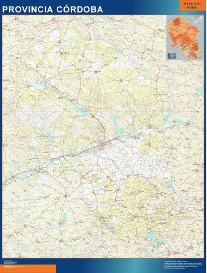 Mapa Provincia Cordoba enmarcado plastificado