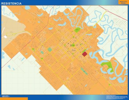 Mapa Resistencia en Argentina enmarcado plastificado