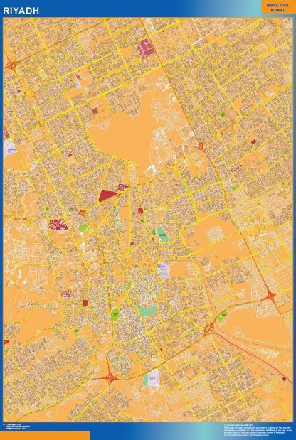 Mapa Riyadh en Arabia Saudita enmarcado plastificado