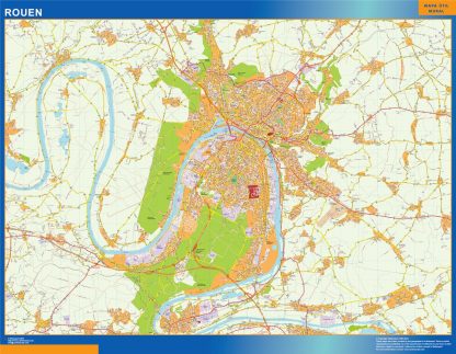 Mapa Rouen en Francia enmarcado plastificado