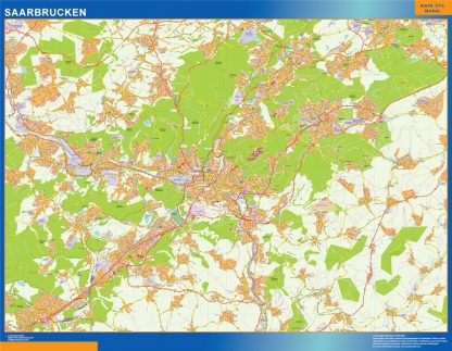 Mapa Saarbrucken en Alemania enmarcado plastificado