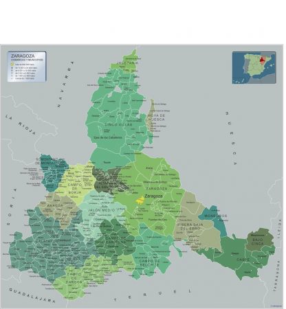 Mapa Zaragoza por municipios enmarcado plastificado