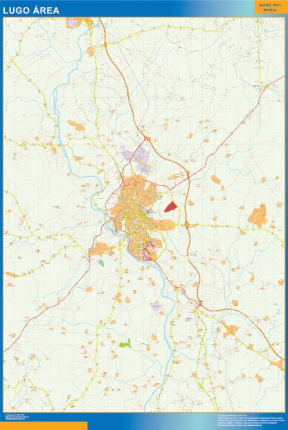 Mapa carreteras Lugo Area enmarcado plastificado