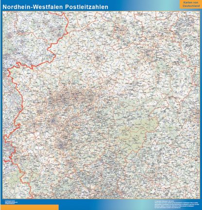 Mapa región Nordrhein-Westfalen codigos postales enmarcado plastificado
