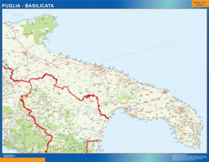 Mapa región Puglia Basilicata enmarcado plastificado