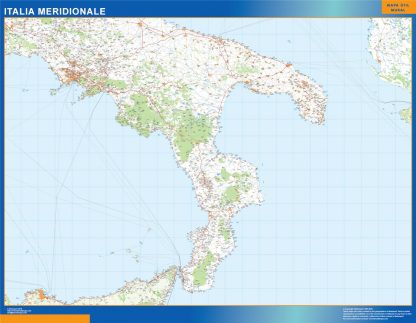 Mapa sur Italia carreteras enmarcado plastificado